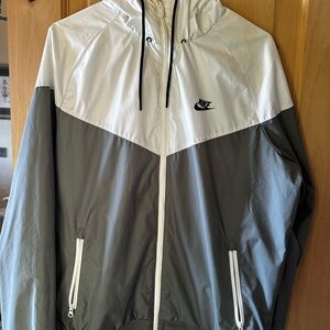 Nike Men’s Two-Tone Hooded Windbreaker in White and Gray